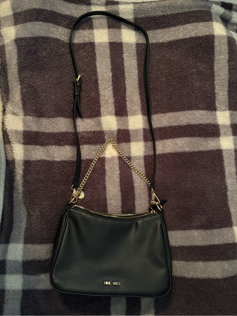 Nine West Black Pebbled Crossbody Bag with Gold Chain